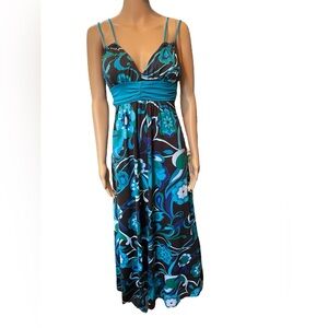 Sequin Hearts Y2K Brown Blue Hippie Boho Eclectic Groovy Funky Floral Maxi Dress